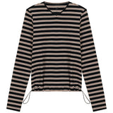 Ribbed Striped V Neck Tee With Bungee Rope
