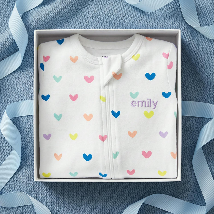 The Organic Zipper Footie [Rainbow Hearts]