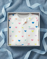 The Organic Zipper Footie [Rainbow Hearts]