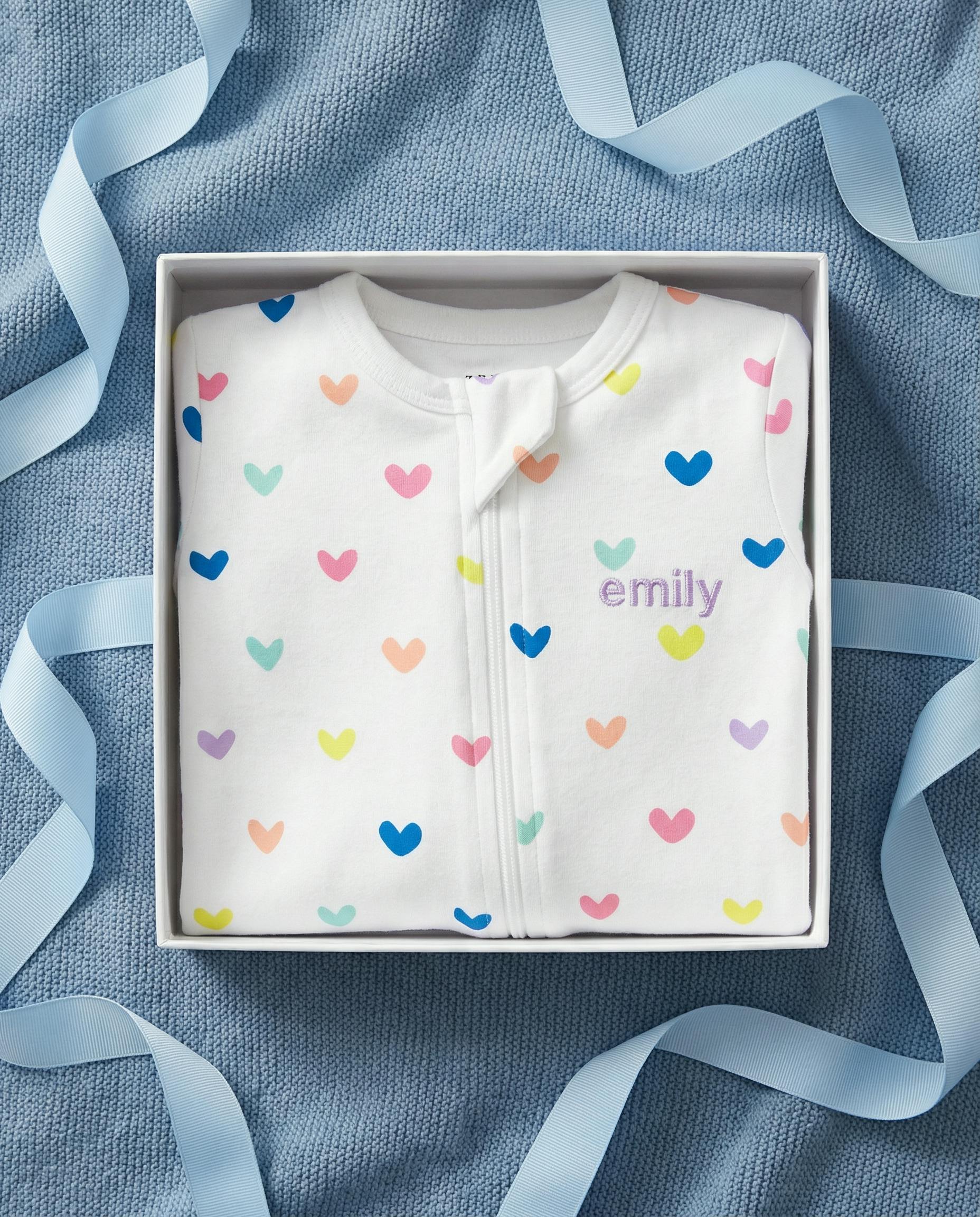 The Organic Zipper Footie [Rainbow Hearts]