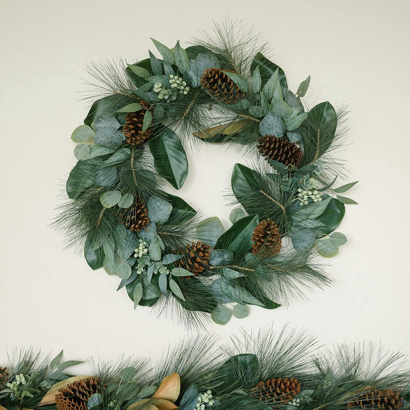 28" Magnolia, Eucalyptus, Pinecone, & Needle Pine Wreath