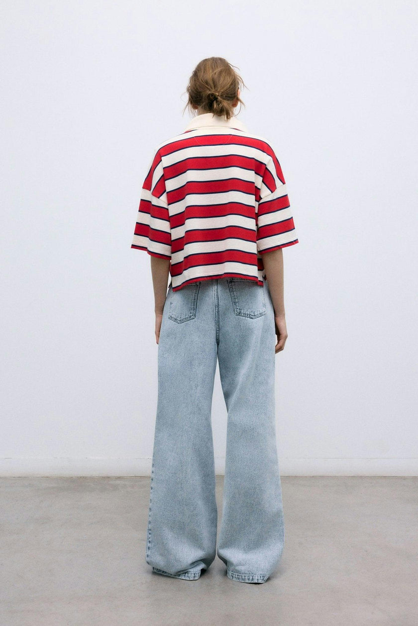 Acacia Woman Polo Tulip Red & Midnight Stripes