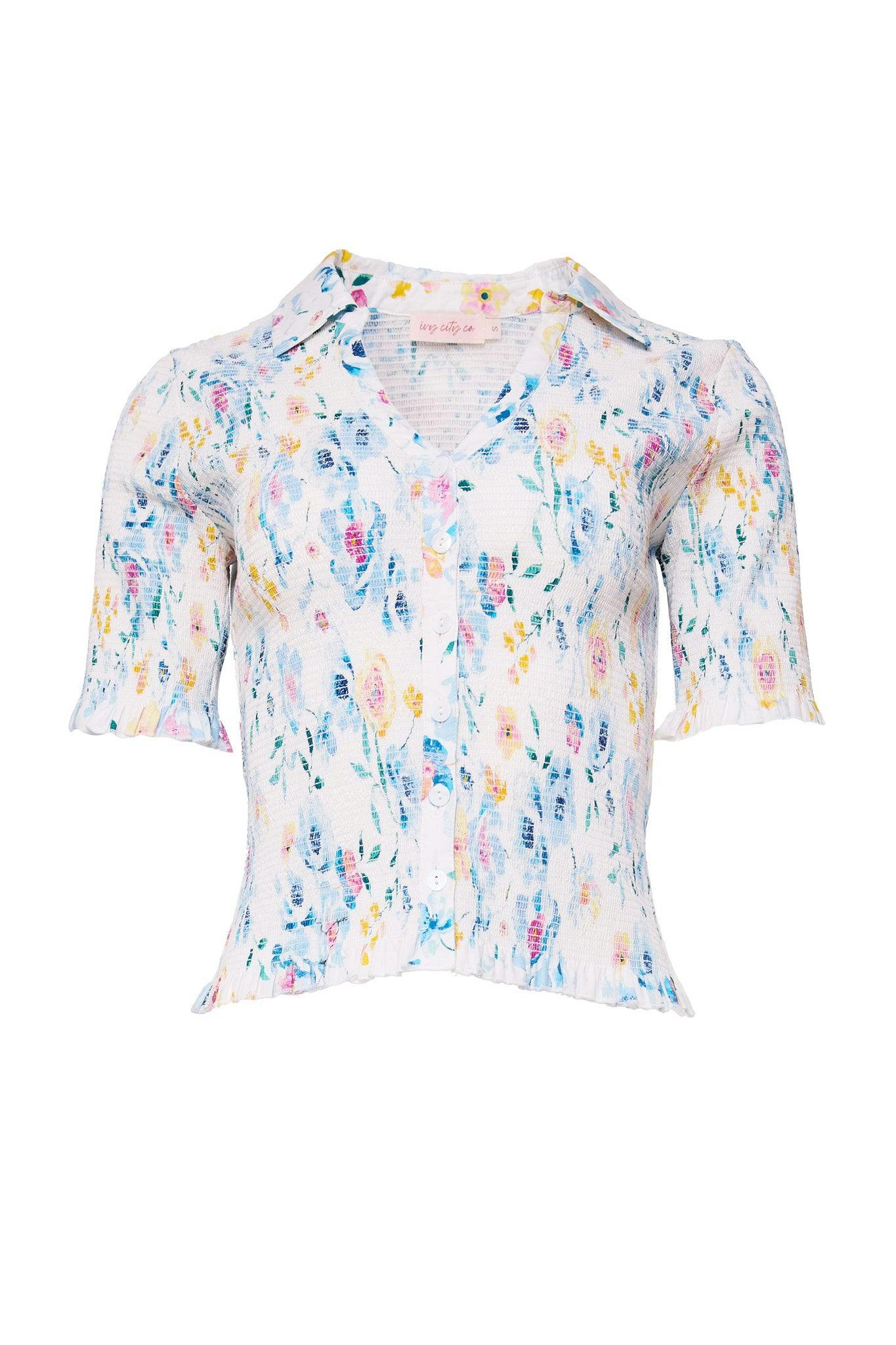 Elysia Top in Blue Bouquet Floral