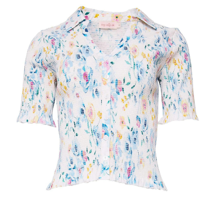Elysia Top in Blue Bouquet Floral