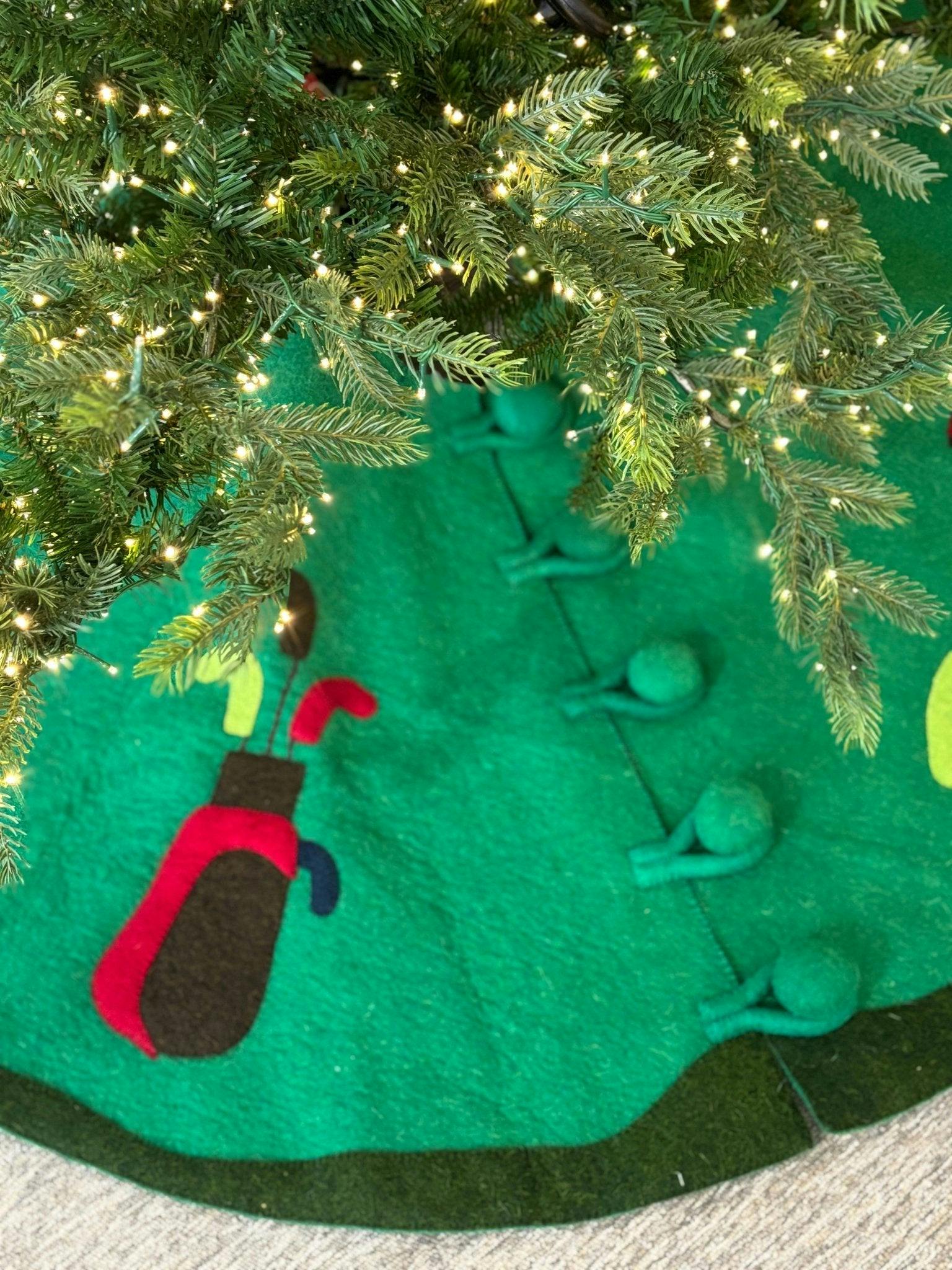Hand Felted Wool Golf Christmas Tree Skirt Green -60