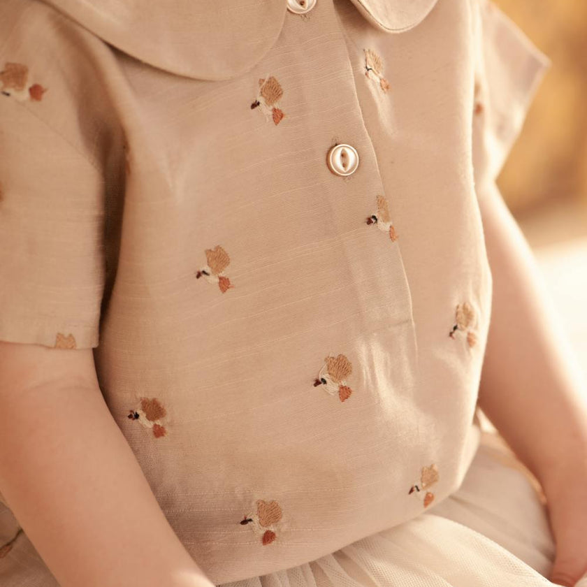 Nesa Blouse | Hummingbirds | Soft Taupe