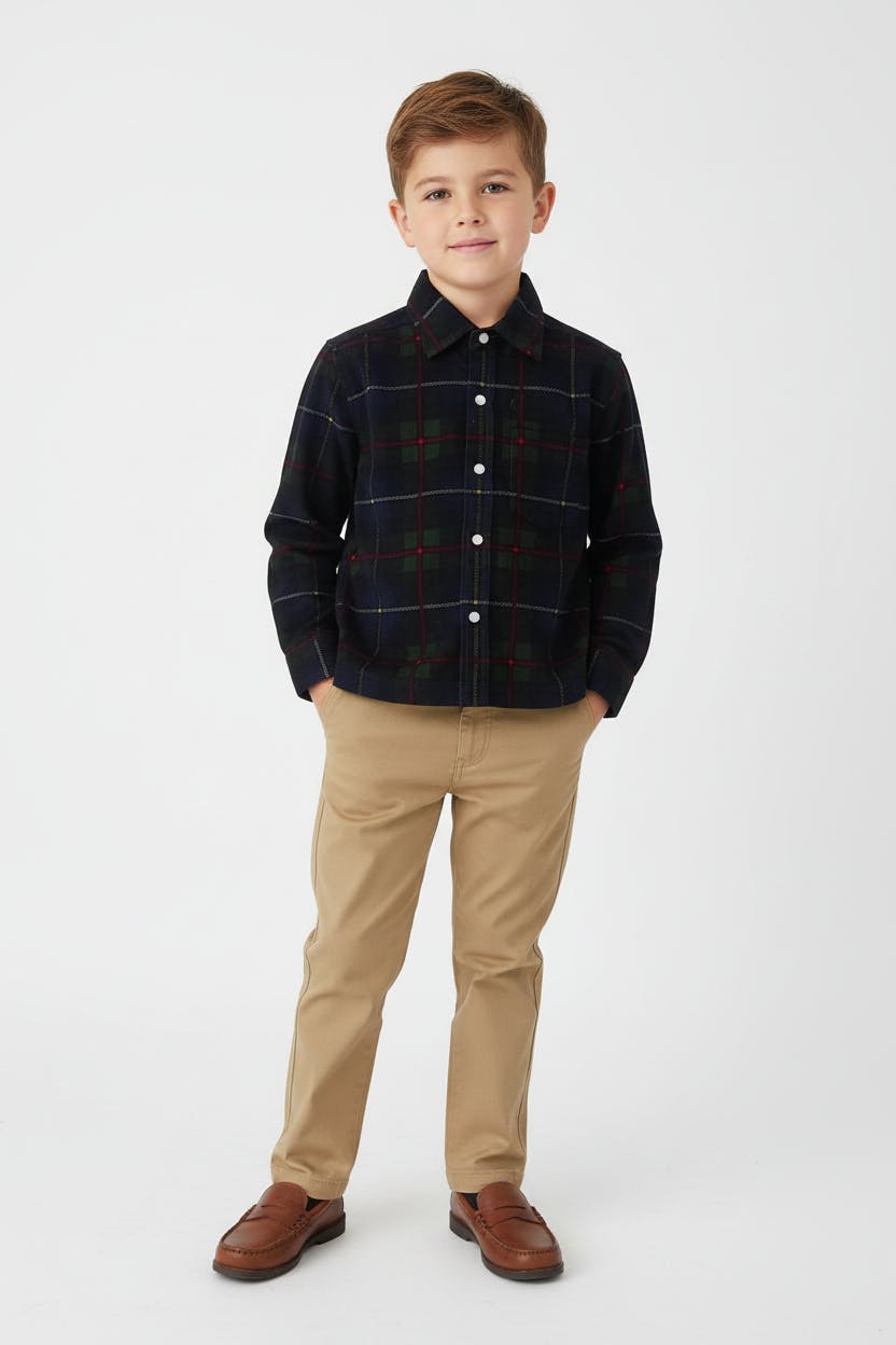Rowan Plaid Corduroy Boys Shirt Green