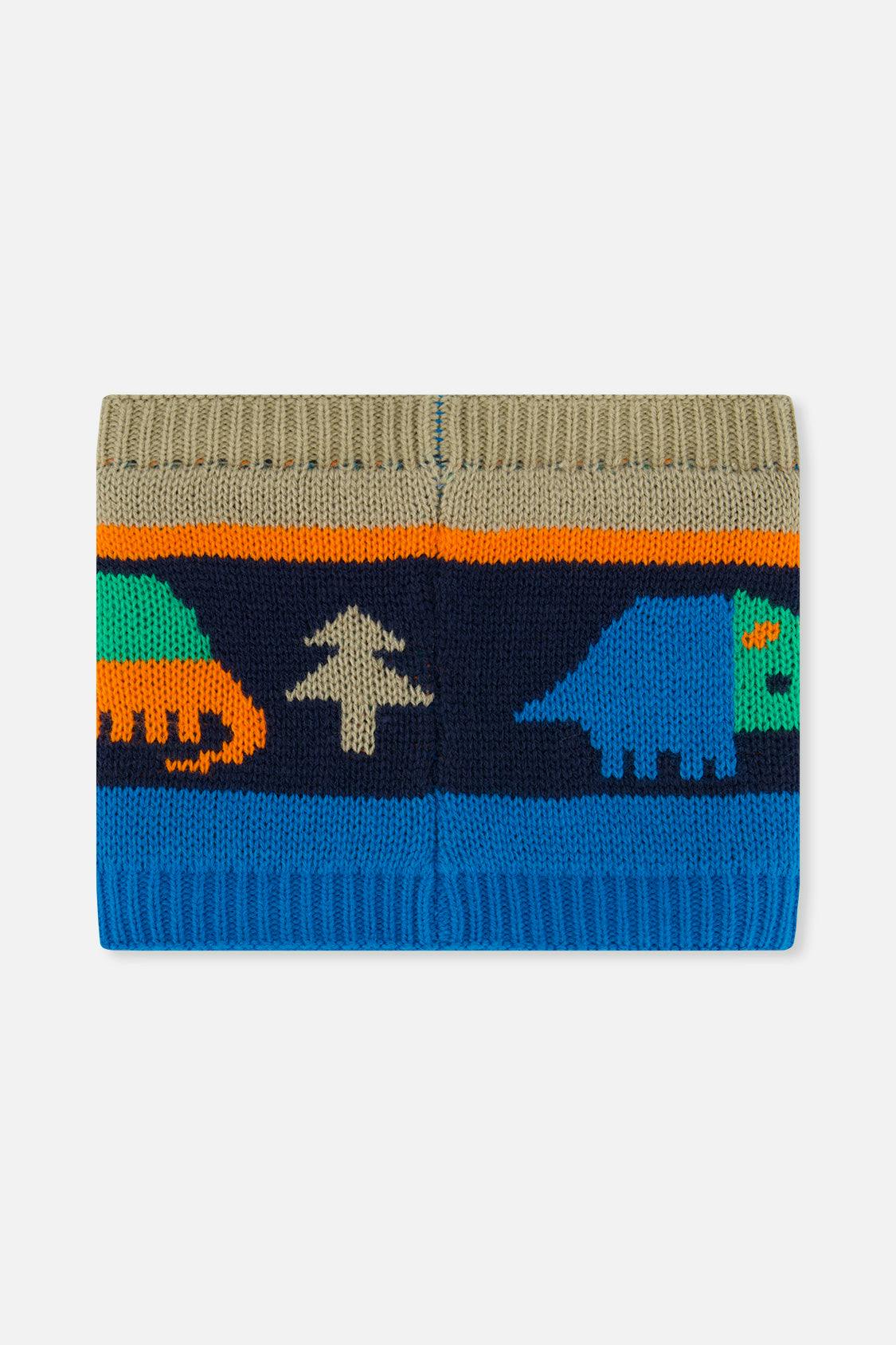 Winter Knit Neckwarmer Blue Dinosaur Print
