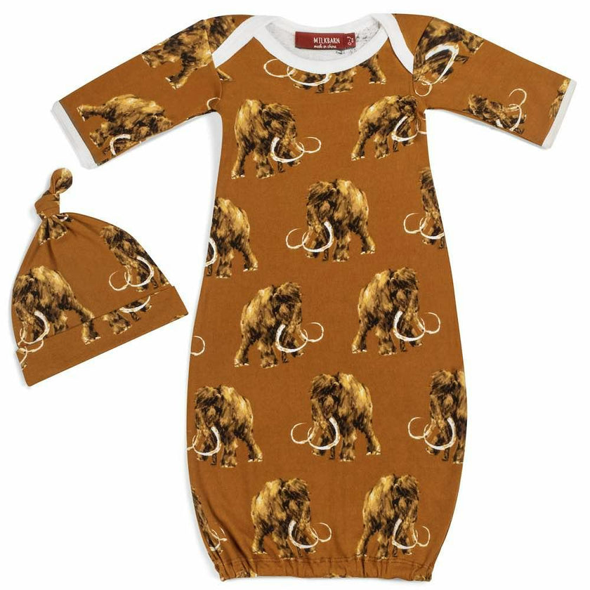 Woolly Mammoth Organic Cotton Newborn Gown & Hat Set