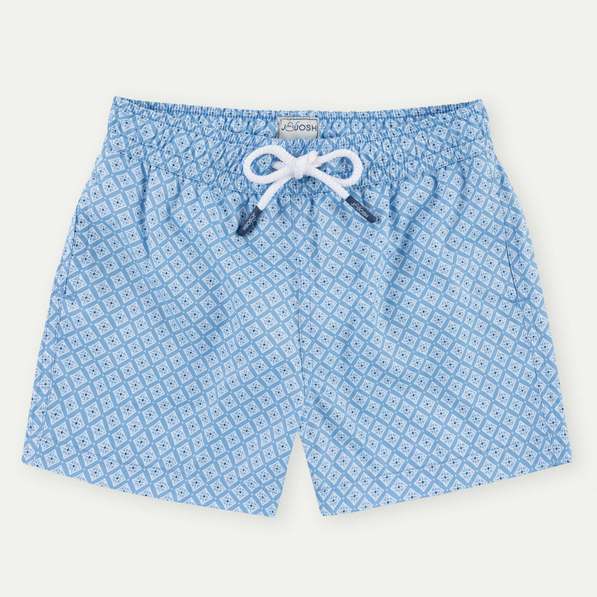 Sky Blue Geo Boys' Swim Shorts