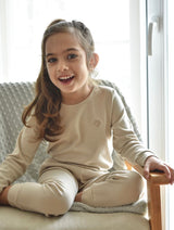 Girl Beige Pajama Set in Pima Cotton