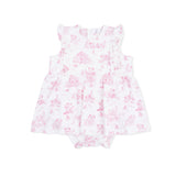 Puppy Toile Pink - Ruffle Bodysuit Dress