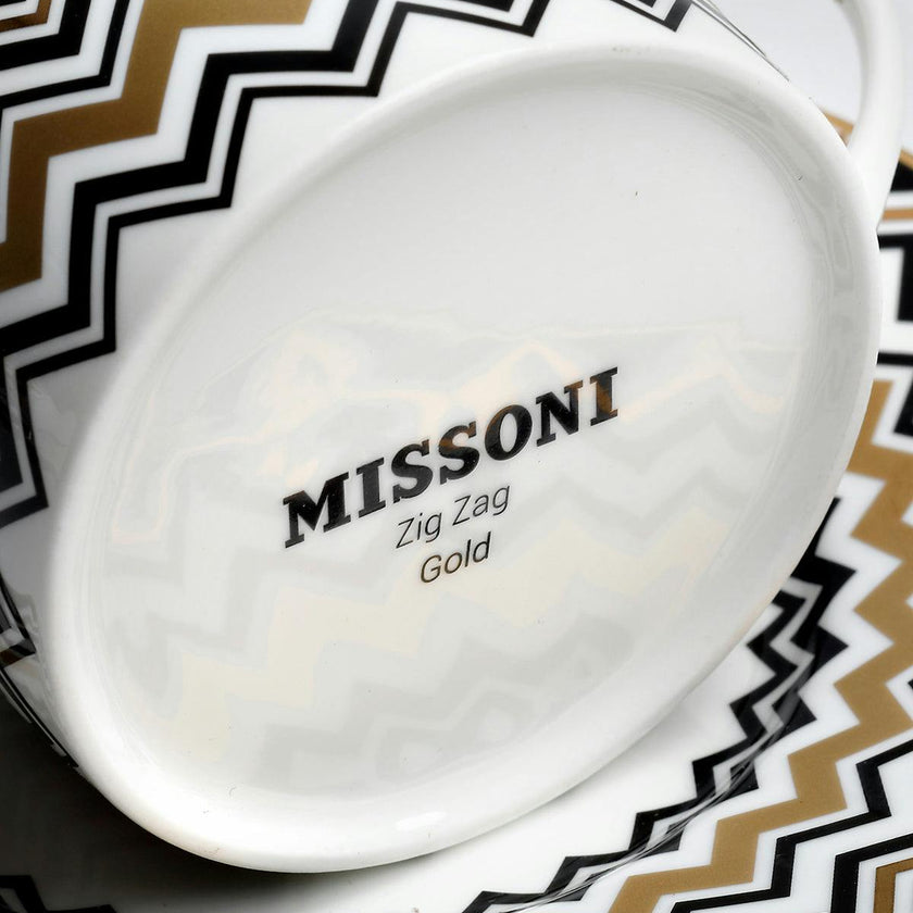 Tea Cup & Saucer ZIG ZAG Set of 2 in Luxury Box Gold diam. 3.3", H 2.3", cap. 7.5 oz, Saucer diam. 6"