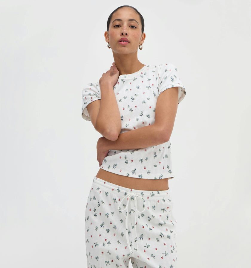 The Cleo Pointelle PJ Set - Rosie Bow Toss, Ivory
