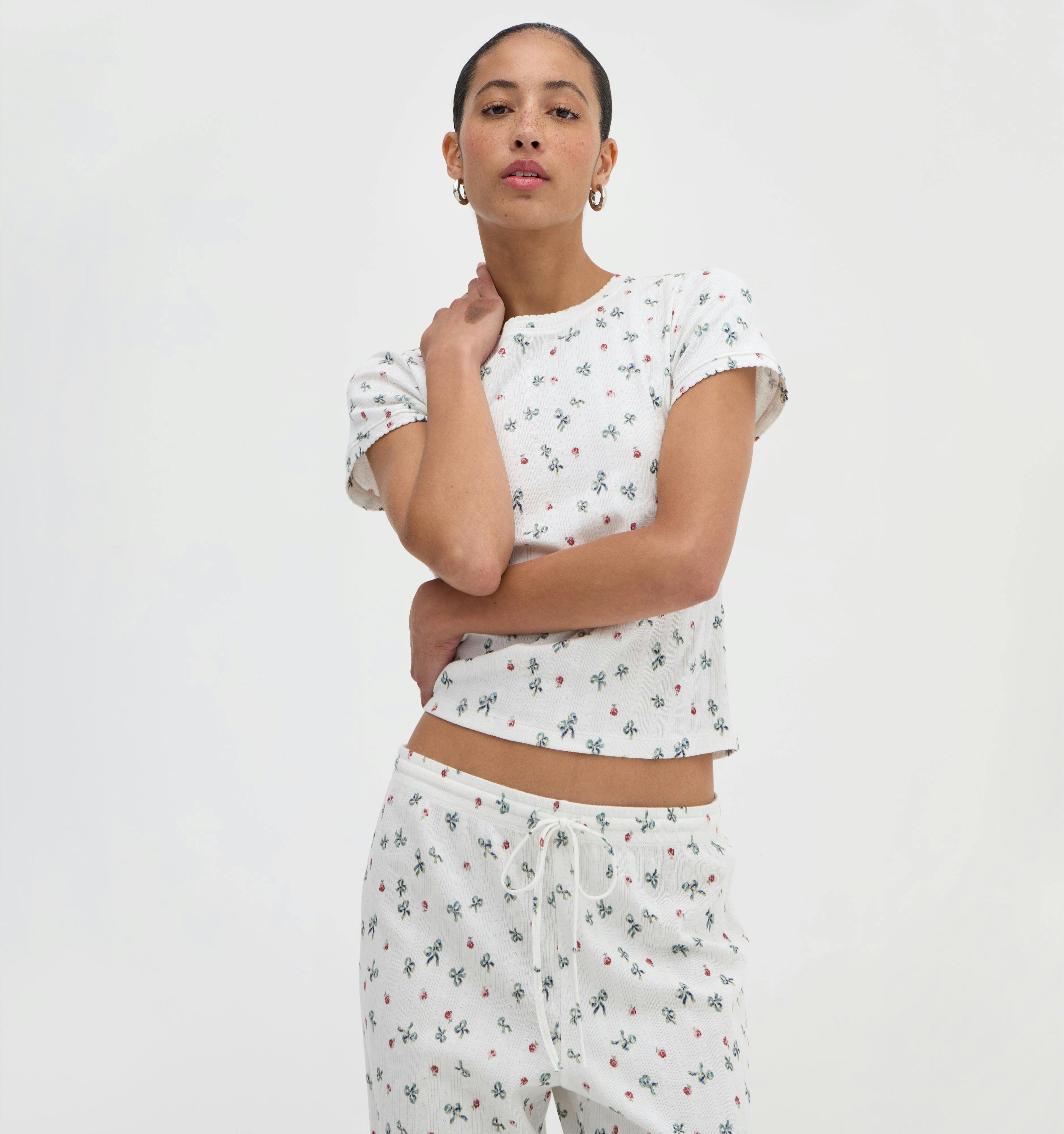 The Cleo Pointelle PJ Set - Rosie Bow Toss, Ivory