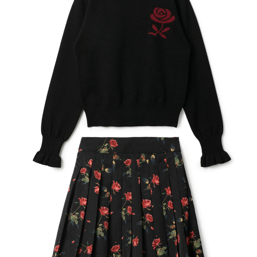 Woven Print Knit Set Black