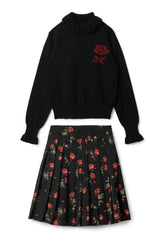 Woven Print Knit Embroidered Turtleneck Skirt and Top Two Piece Set