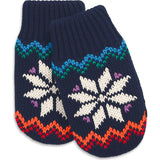 Baby Fleece-Lined Rainbow Snowflake Fair Isle Mittens, Navy