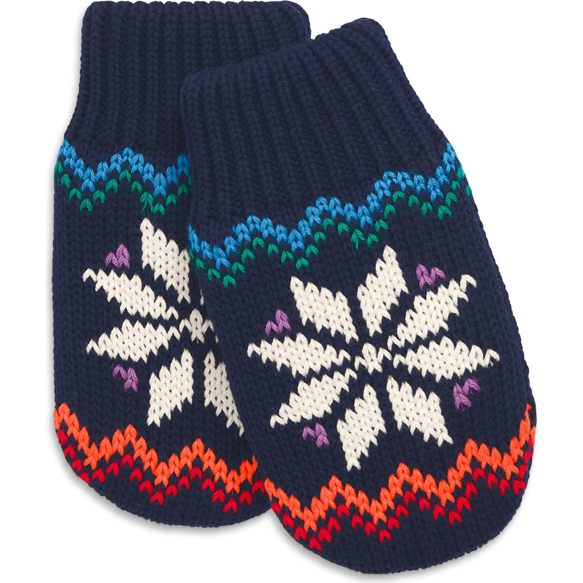 Baby Fleece-Lined Rainbow Snowflake Fair Isle Mittens, Navy