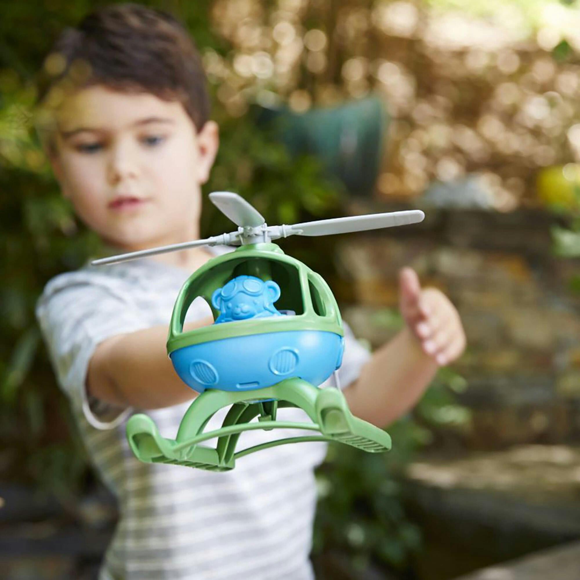 Green Toys: Helicopter Green - Blue Pilot Character Play Vehicle