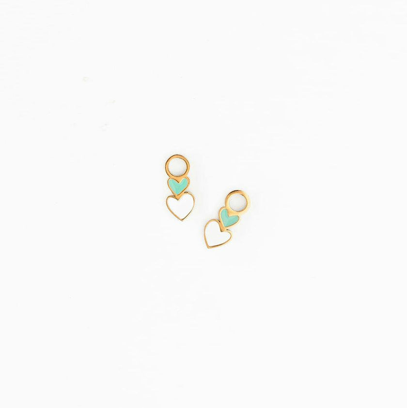Heart Stack Charm + Turquoise Enamel Hoop Set