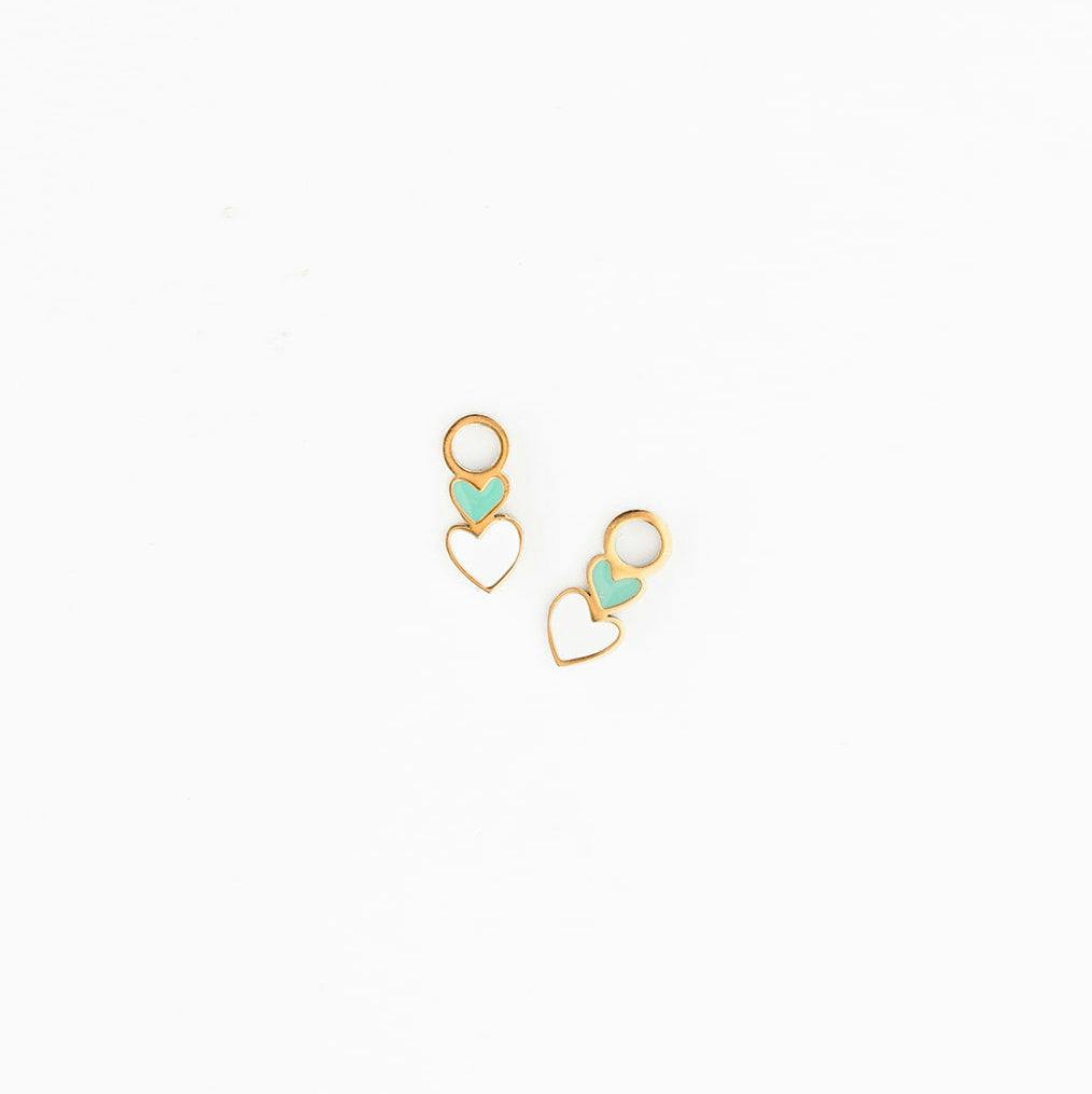 Heart Stack Charm + Turquoise Enamel Hoop Set