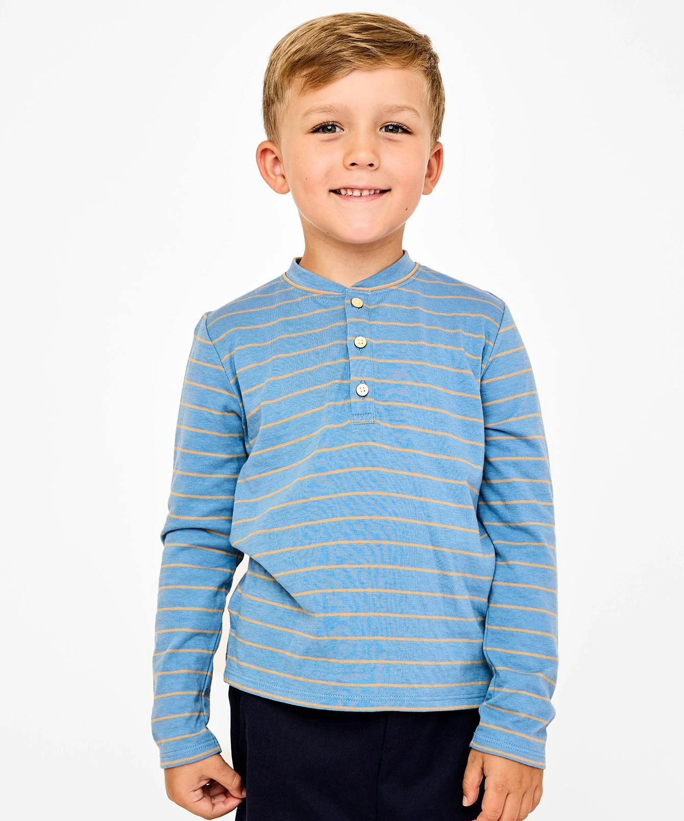 Henley T-Shirt, Blue Fine Stripe