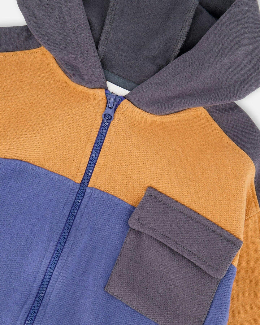Full Zip Fleece Color Block Sweatshirt