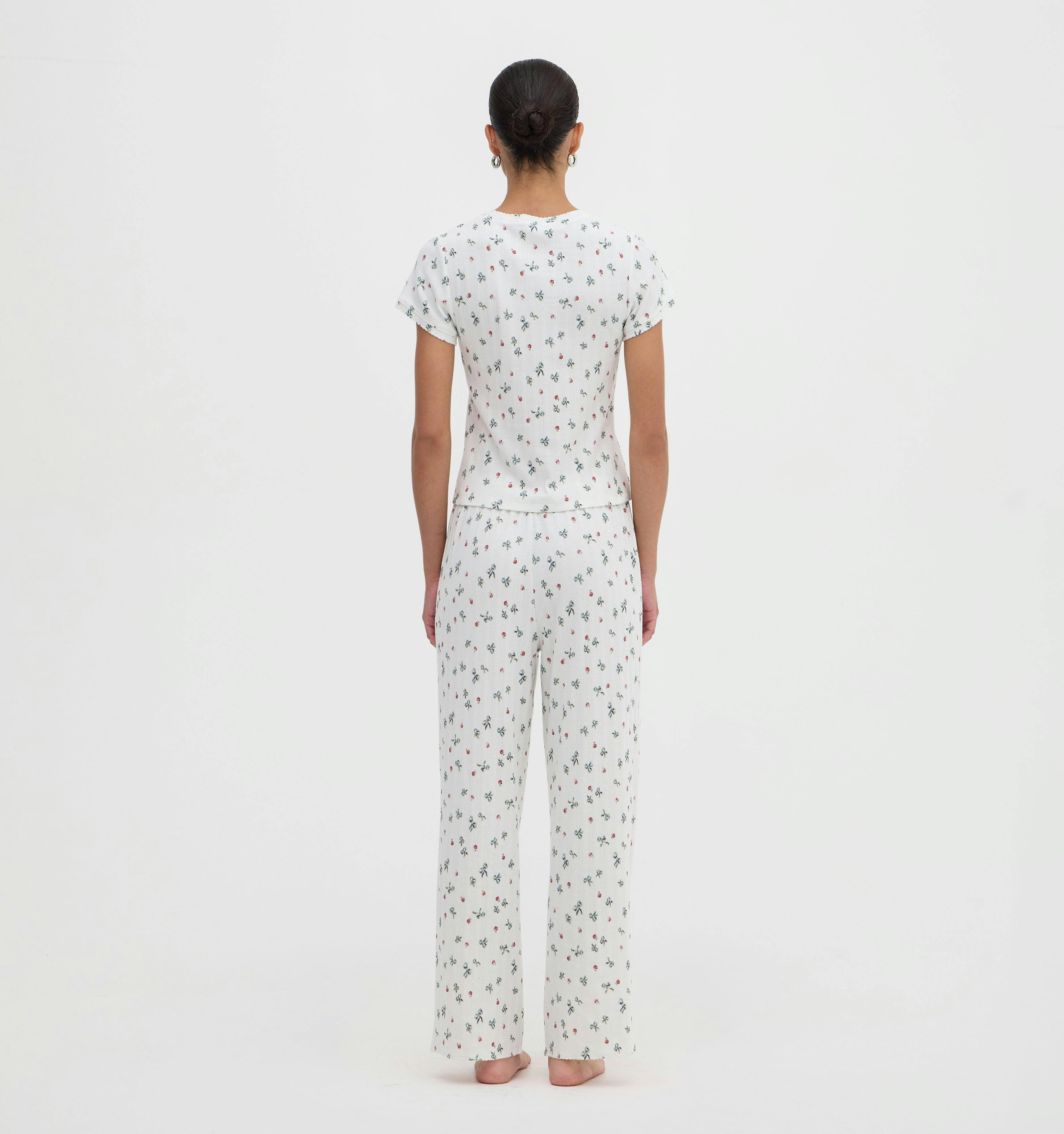 The Cleo Pointelle PJ Set - Rosie Bow Toss, Ivory