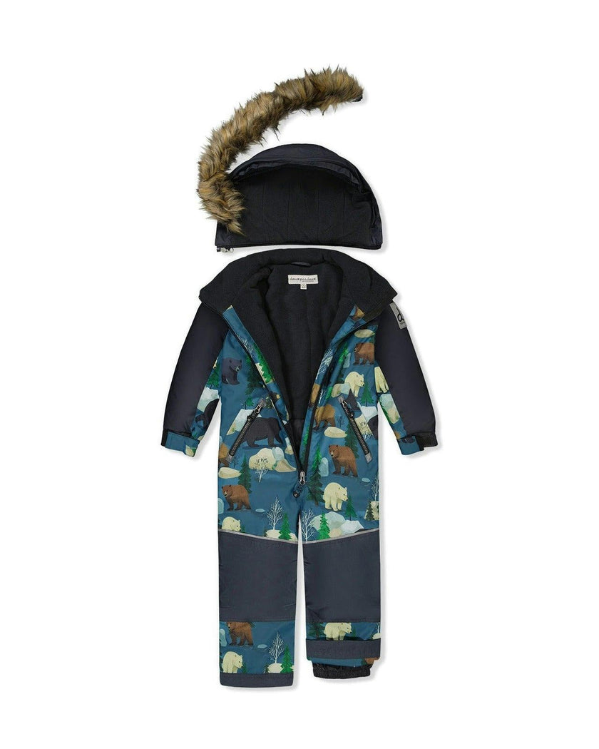 Kids One Piece Discover Snowsuit Blue Bear Print