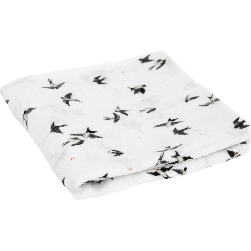 Organic Cotton Muslin Swaddle Blanket - Swallows