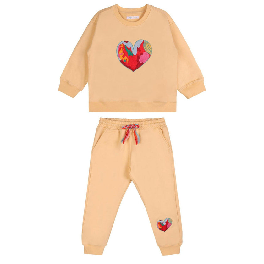 Orange Happy Heart Sweatshirt + Pants Set