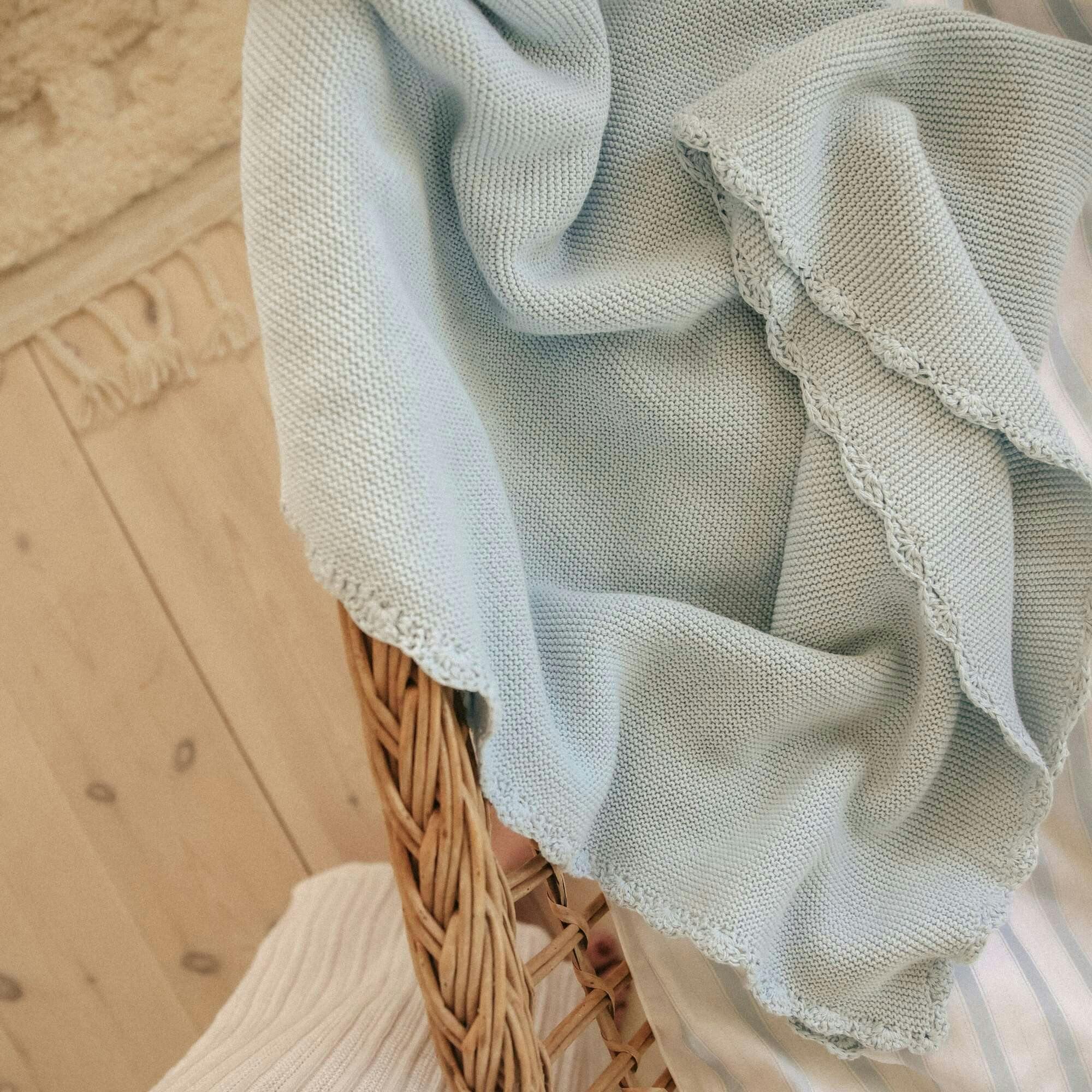 Cotton Knit Blanket, Blue