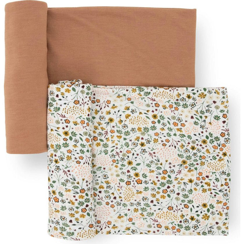 Stretch Knit Swaddle Blanket 2 Pack - Pressed Petals