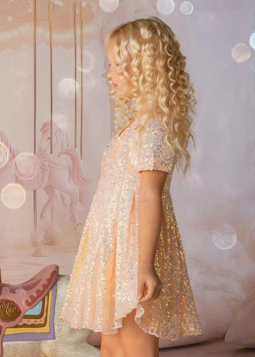 Shine Like a Star Peach Sequin Birthday Dress for Girls