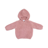 Chenille - Rose Hooded Jacket with Striped Texture