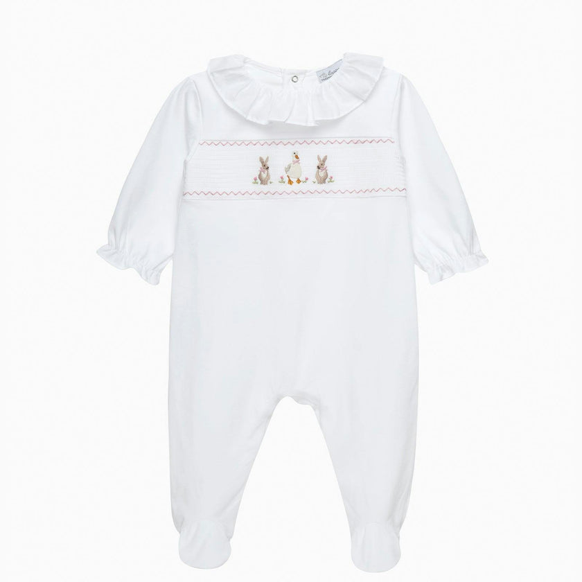 Baby Smocked Onesie in Duck & Bunny