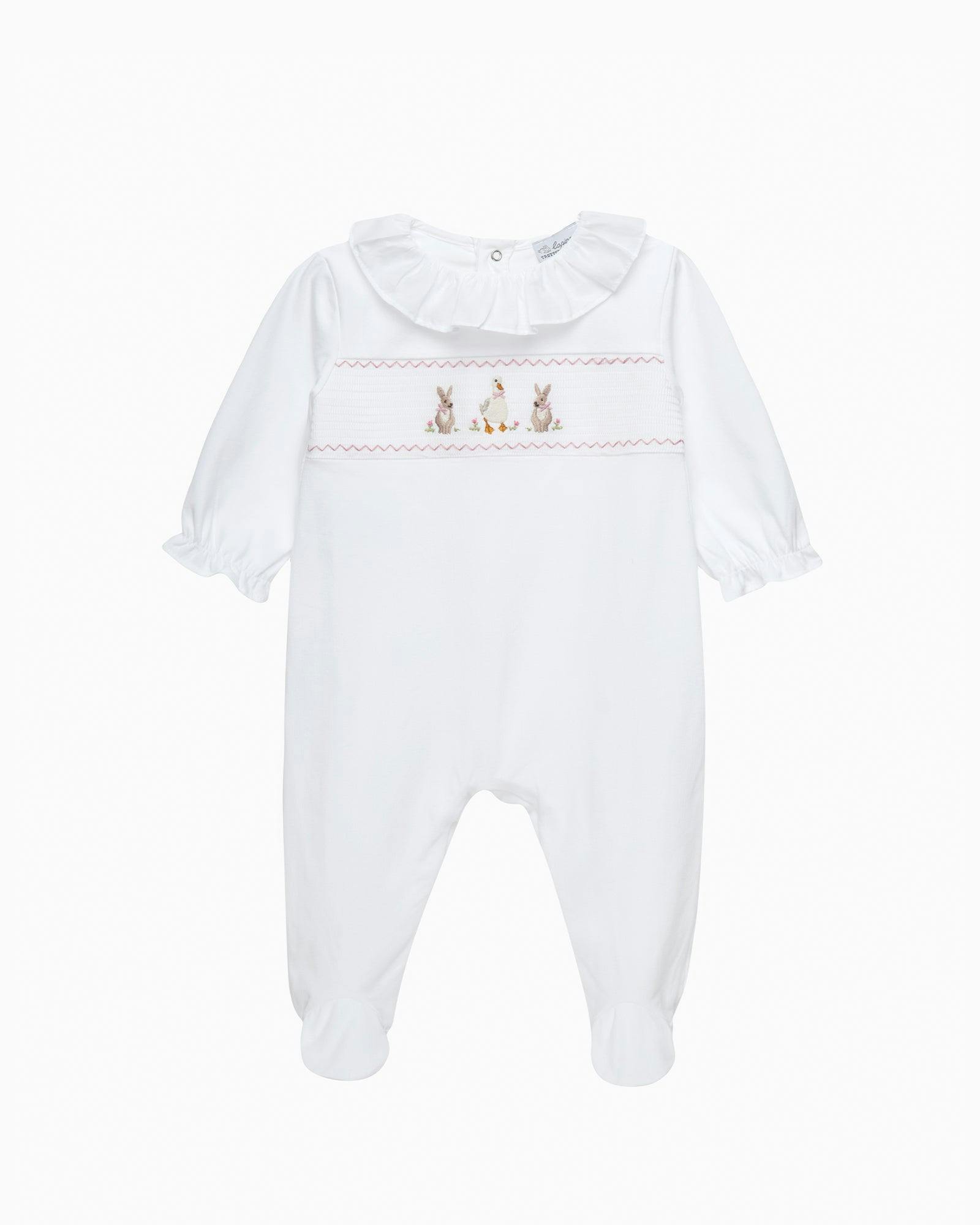 Baby Smocked Onesie in Duck & Bunny