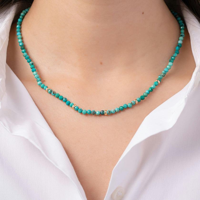 14K Gold Turquoise Segment Bead Necklace