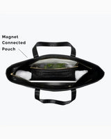 Vegan Leather Work Tote Bag with Removable Insulated Pouch, Black Croc