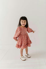 Girls Long Sleeve Viscose Dress in Tiny Petals