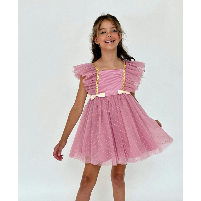 Aurora Tulle Ruffle Shoulder Bow Waist Party Dress