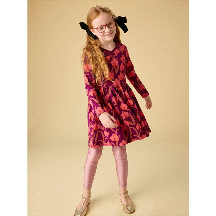 Long Sleeve Wrap Neck Dress, Purple