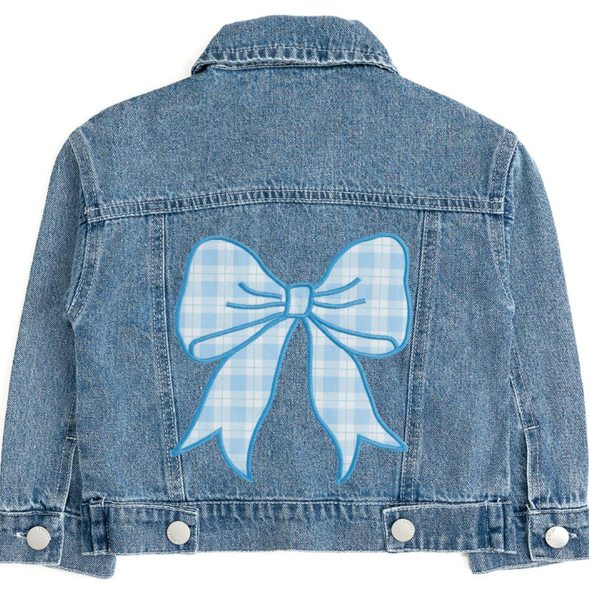 Blue Plaid Bow Patch Denim Jacket