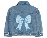 Blue Plaid Bow Patch Denim Jacket