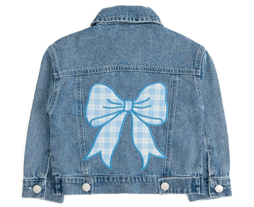 Blue Plaid Bow Patch Denim Jacket