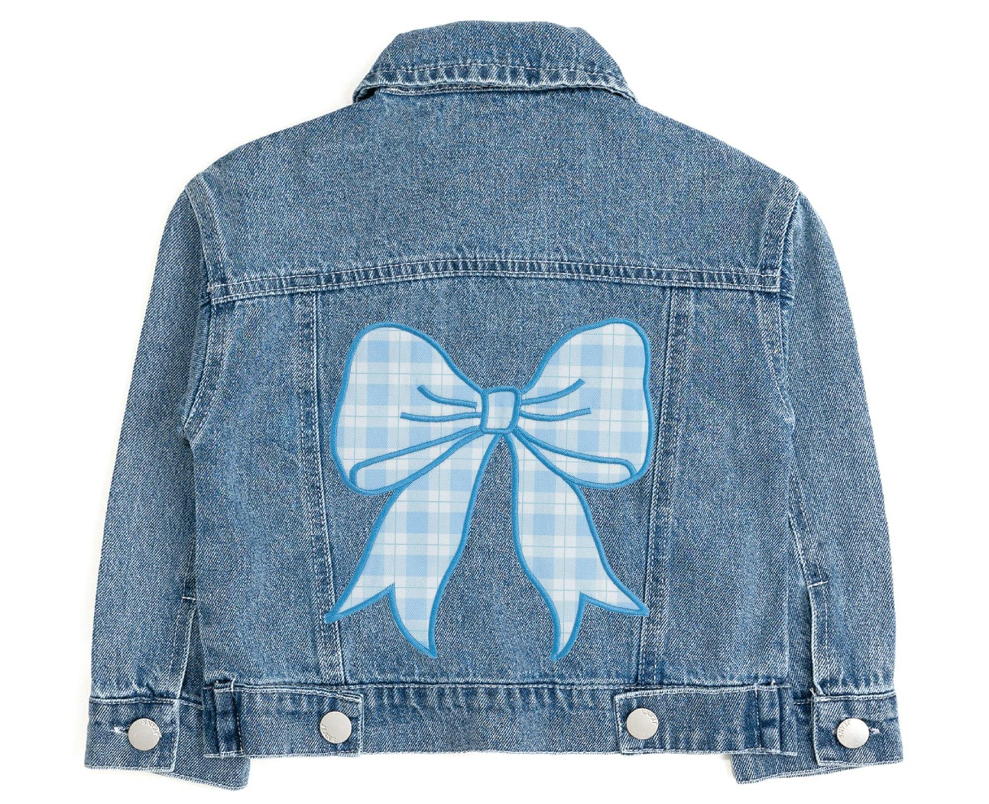 Blue Plaid Bow Patch Denim Jacket