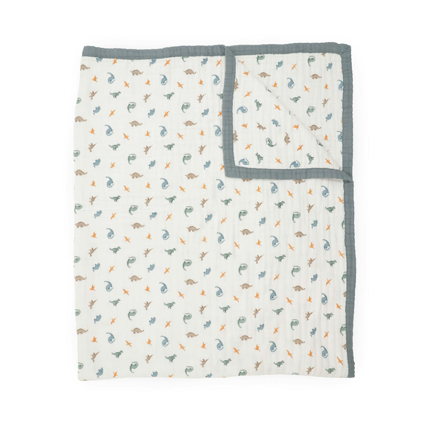 Organic Cotton Muslin Quilted Throw - Little Dino
