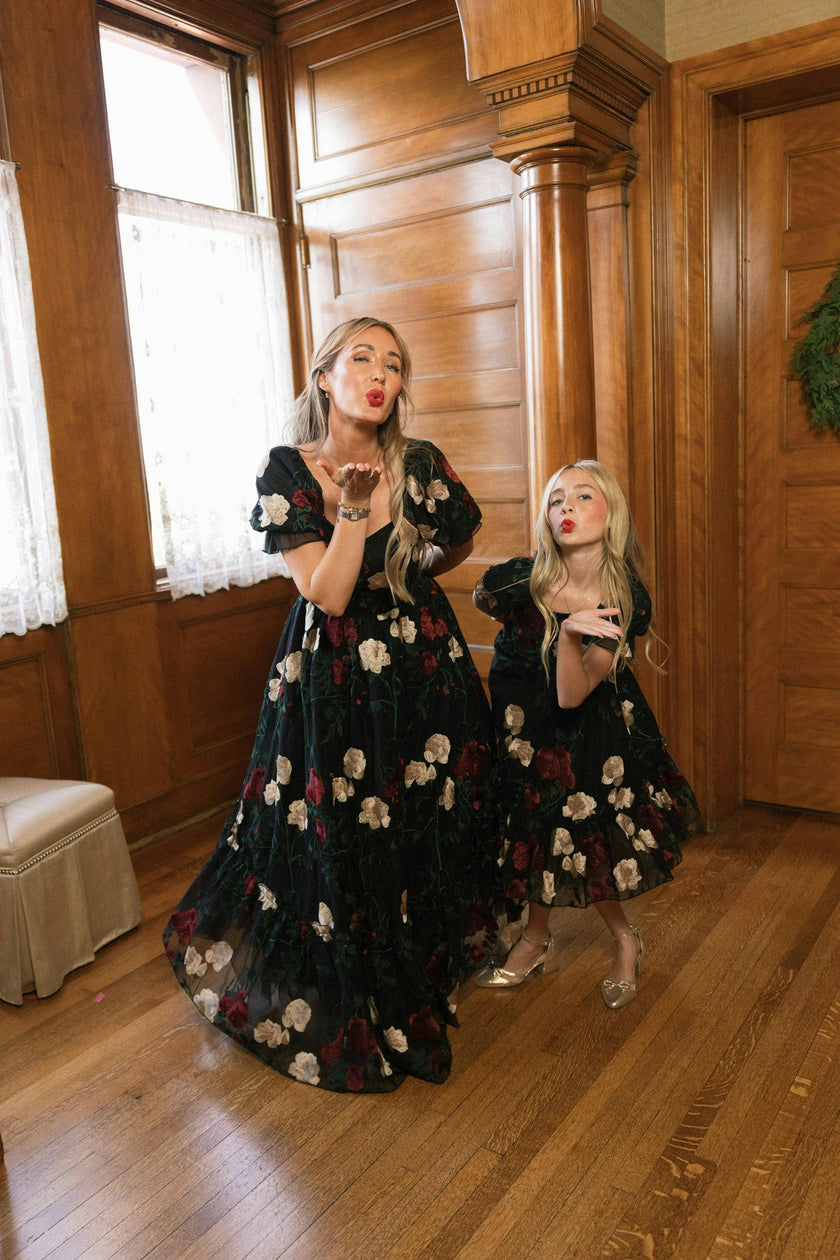 Mini Amora Dress in Obsidian Rose Embroidery