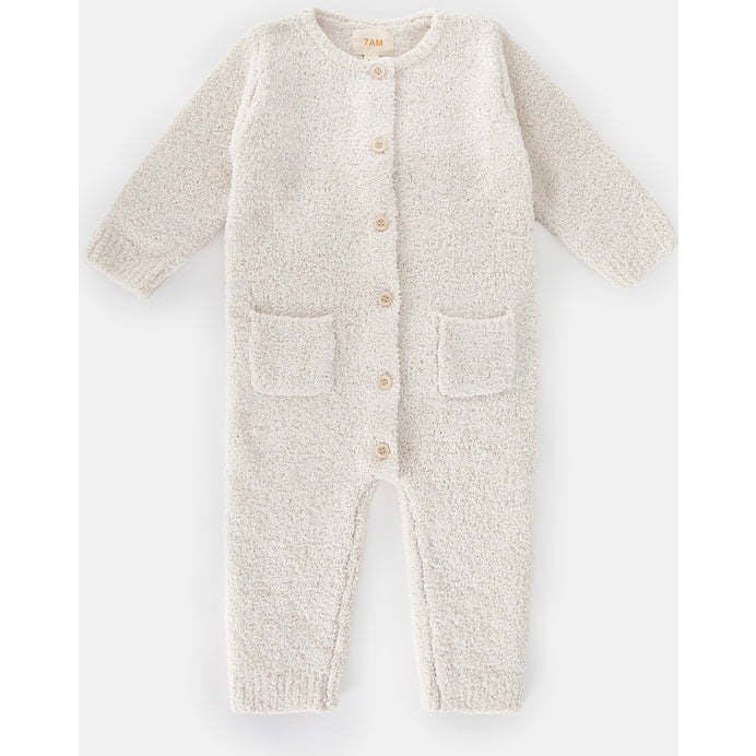 Fuzzy Long Sleeve Buttoned Romper